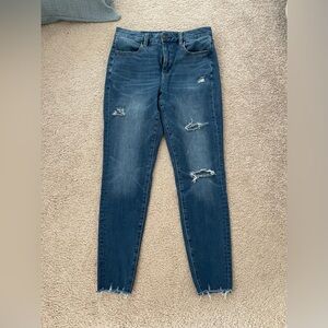American Eagle Curvy Hi Rise Dark Blue Distressed Jeans
